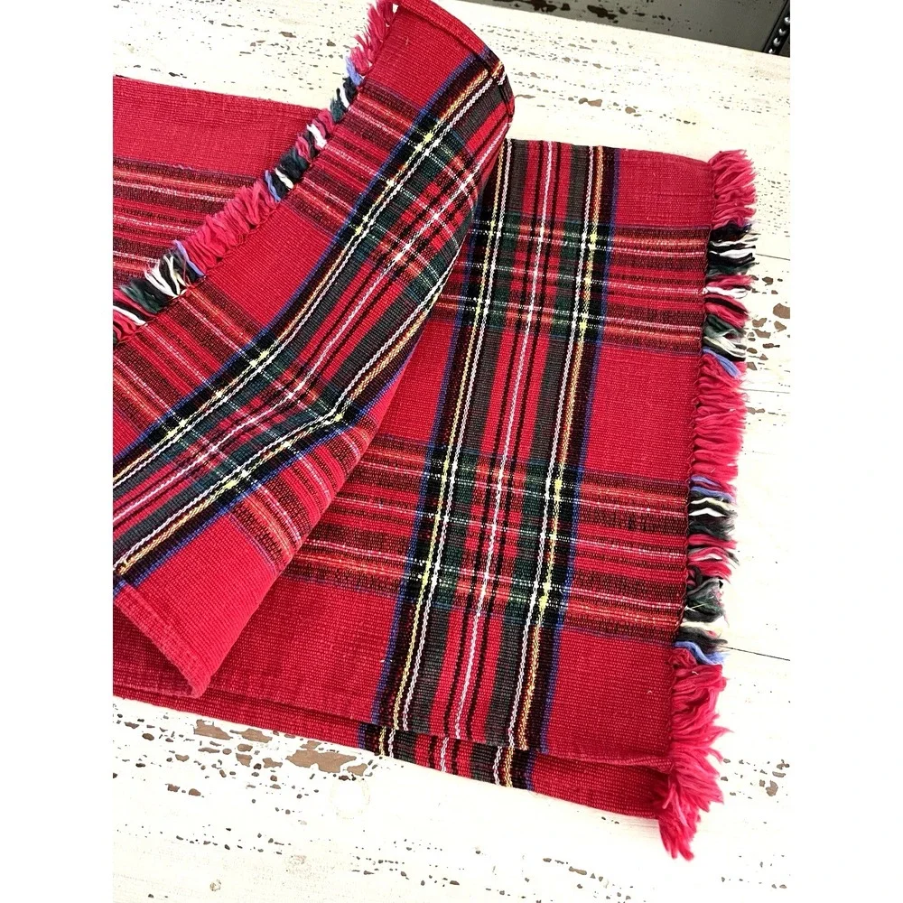 Red Plaid Christmas Paper Napkins CASPARI -5 Red Plaid Christmas Woven Placemats - Picture 5 of 9